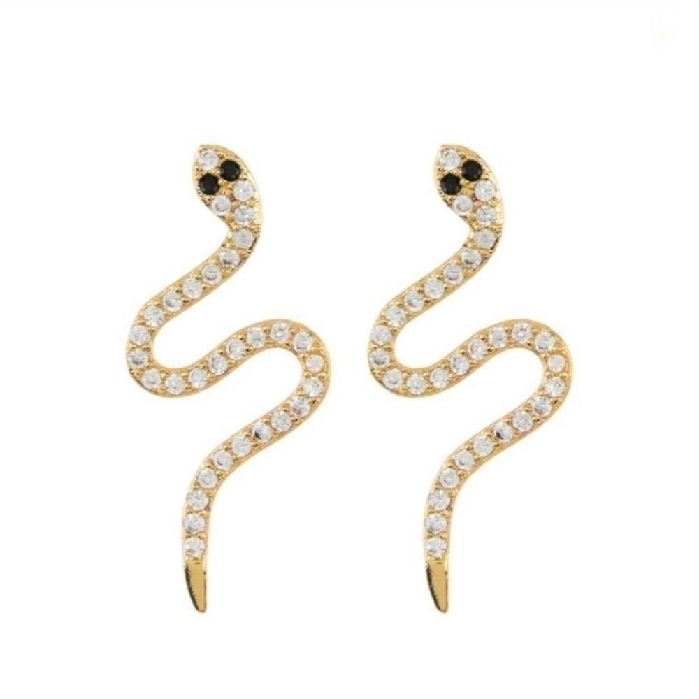 Adornia 14k Gold Plated Crystal Snake Studs